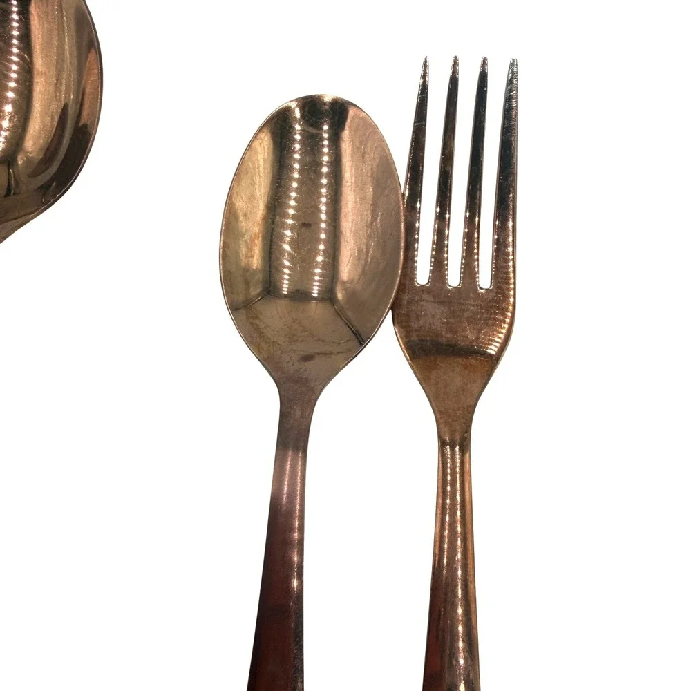 Mismatched Flatware Set‎ 31pc Copper Rose Gold Mixed Patterns